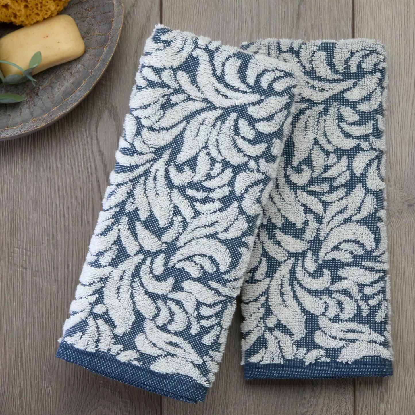 SKL Home Renan 100% Turkish Cotton Premium 2-Piece Hand Towel Set, 600 GSM, Soft & Absorbent Jacquard, Decorative for Bath/Kitchen/Bar & Gift, Blue Oxford