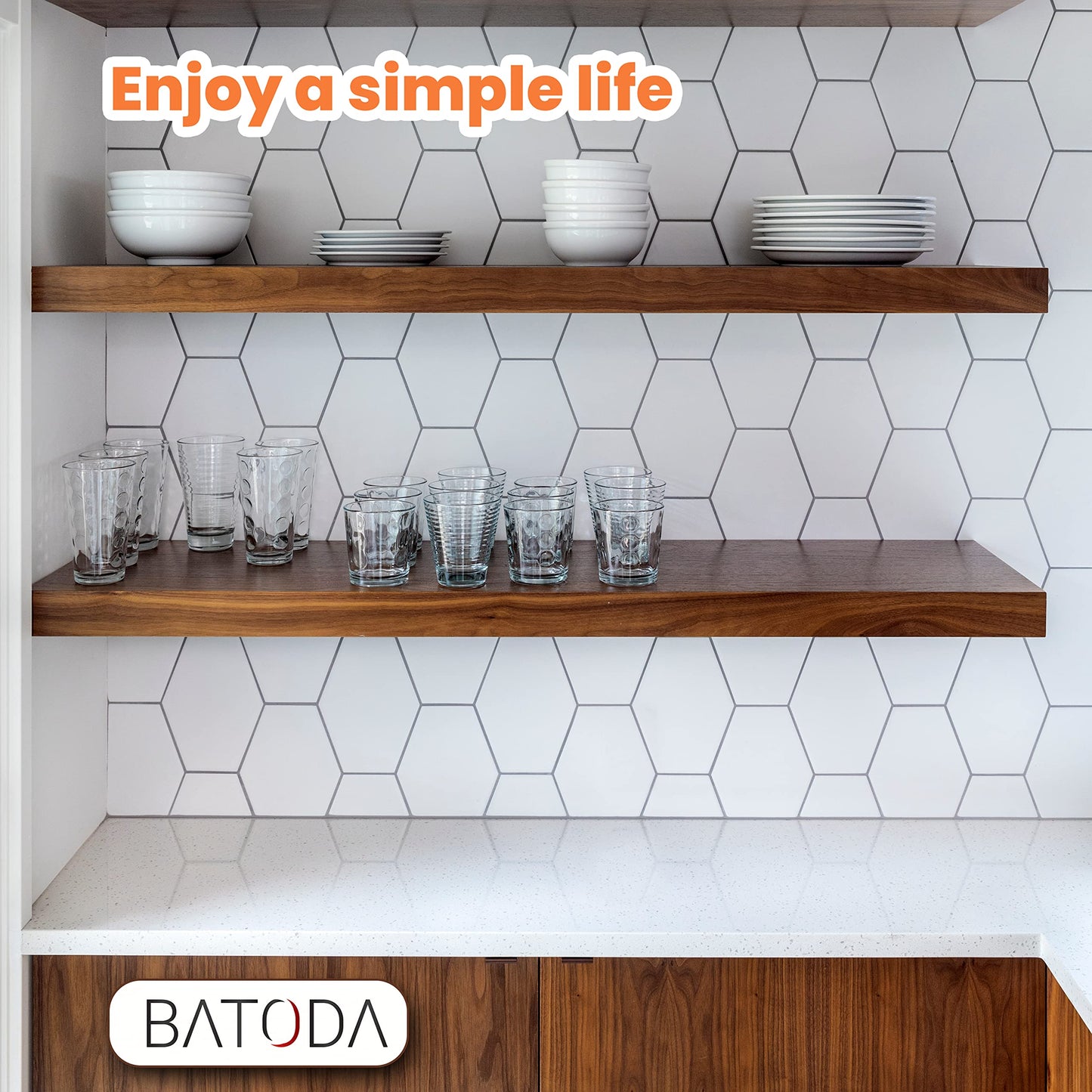 BATODA Set of 2 24" Acacia Wood Floating Shelves Wall Mounted – Rustic Farmhouse Wooden Wall Storage Shelf for Bedroom, Kitchen, Home Décor - Brackets and Shelving Hardware Included