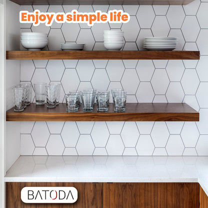BATODA Set of 2 24" Acacia Wood Floating Shelves Wall Mounted – Rustic Farmhouse Wooden Wall Storage Shelf for Bedroom, Kitchen, Home Décor - Brackets and Shelving Hardware Included