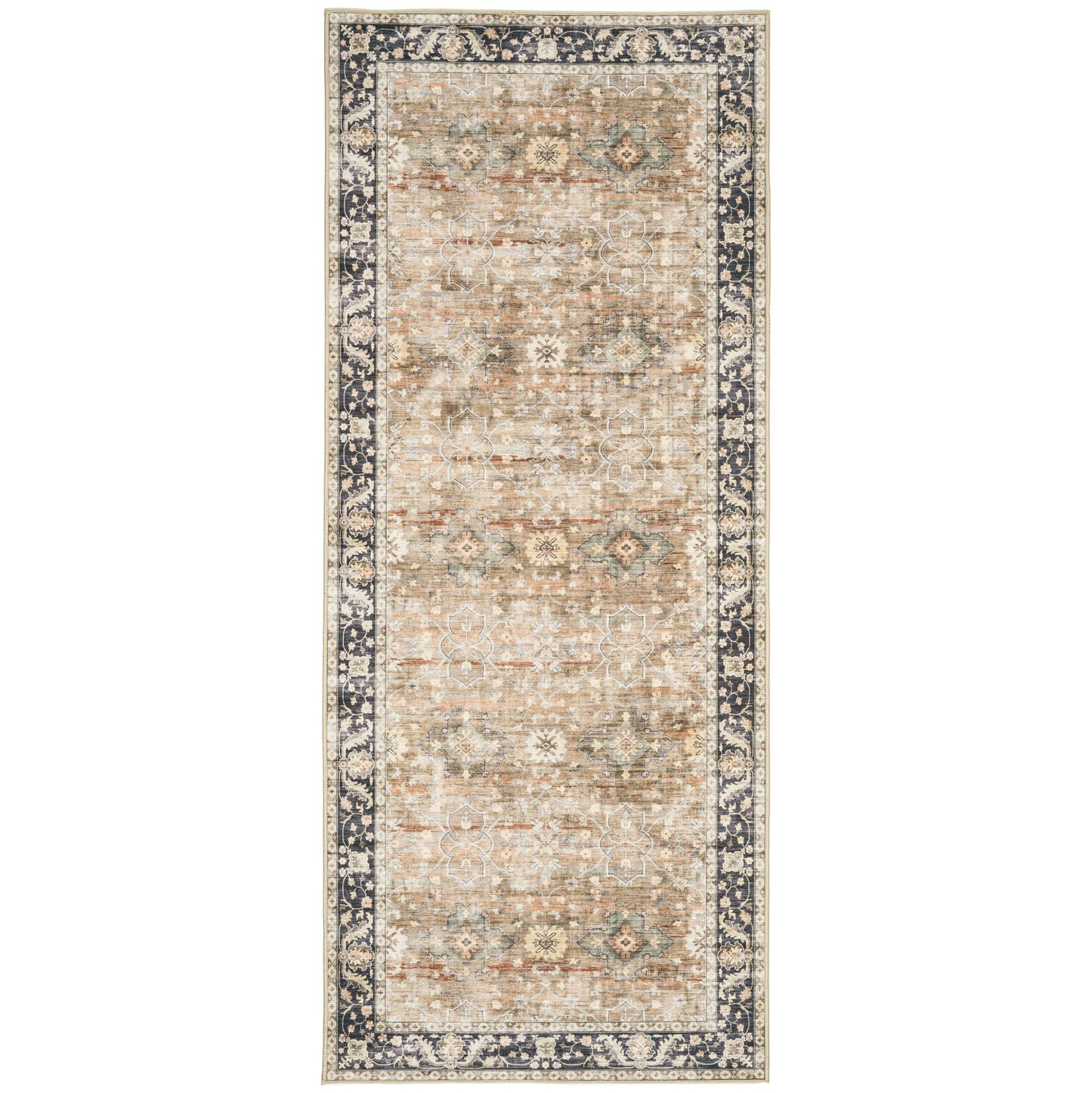 ReaLife Rugs Machine Washable Area Rug Runner - Living Room Bedroom Bathroom Kitchen Entryway - Padded Low Pile Stain Resistant Premium - Boho Farmhouse Vintage - BEV - Beige Tan Brown 2'6" x 8'