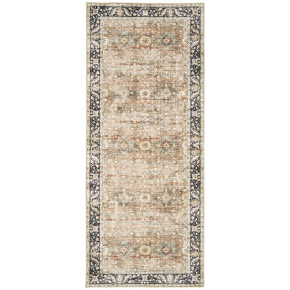 ReaLife Rugs Machine Washable Area Rug Runner - Living Room Bedroom Bathroom Kitchen Entryway - Padded Low Pile Stain Resistant Premium - Boho Farmhouse Vintage - BEV - Beige Tan Brown 2'6" x 8'