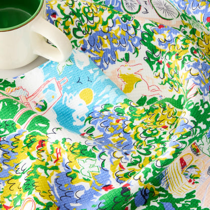 kate spade new york Spring Garden Kitchen Towels 4-Pack Set, Absorbent 100% Cotton, Blue/Green/Beige, 17"X28"