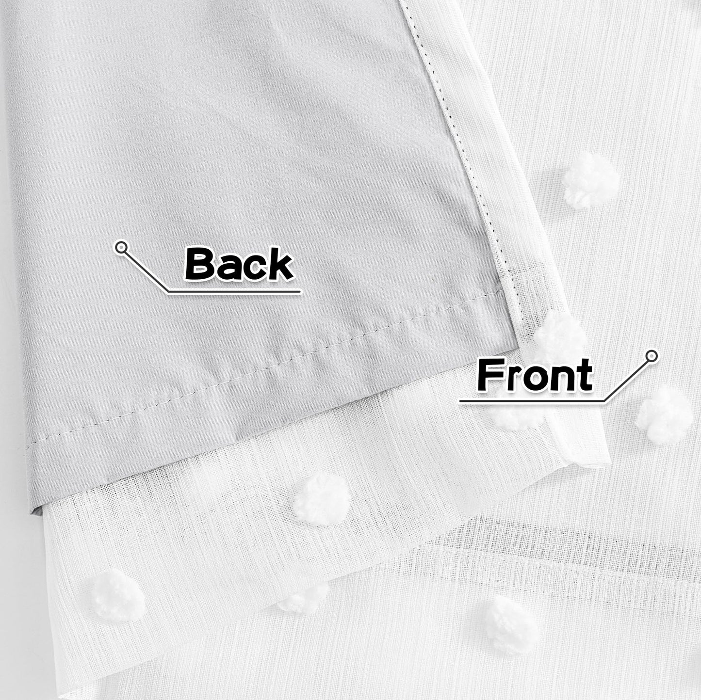 MYSKY HOME 100% Black Out Curtains for Bedroom White Blackout Curtain 63 Inches Long Thermal Insulated 2 Panels Short Kitchen Drapes with White Pom Pom Sheer Room Darkening Back Tab, 52 x 63 in