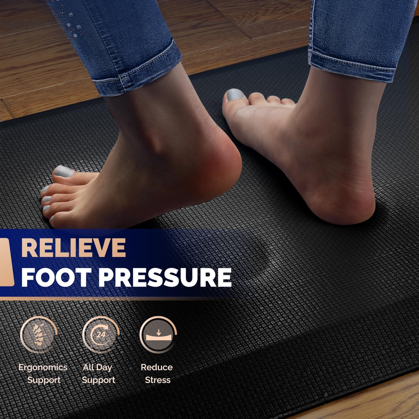 FEATOL Anti Fatigue Mat for Standing, 9/10 Extra Thick Ergonomic Standing Desk Mat, Comfort Memory Foam Standing Mat at Home,Office All Day (24" x 36", Black, 1PC)