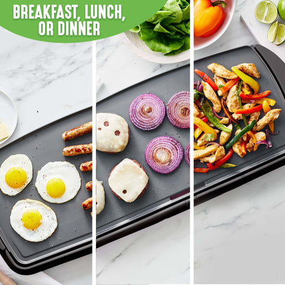 GreenLife 20” Extra Large Electric Griddle, Non-Toxic PFAS & PFOA-Free Ceramic Nonstick, Temperature Control, Quick Even Heating, Removable Drip Tray, Pancakes, Eggs, Sausage, Easy Clean, Black