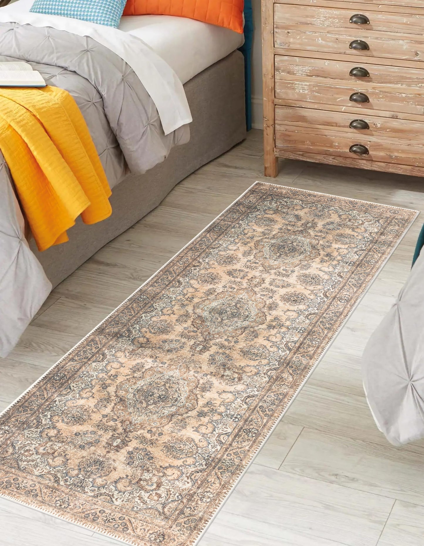 Keen Home Design 2x10 Rug - Machine Washable Runner Rug with Non-Slip Backing, Ideal for Hallway, Entryway, Kitchen, Laundry Room - Vintage, Easy Clean, Durable, Low Pile - (2'6" x 10')