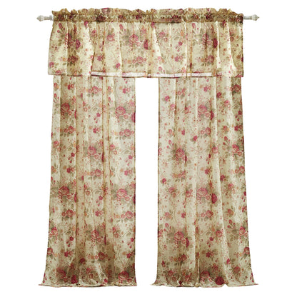 Greenland Home Antique Rose 100% Cotton Window Treatment, Panel Pair + Valance, Ecru