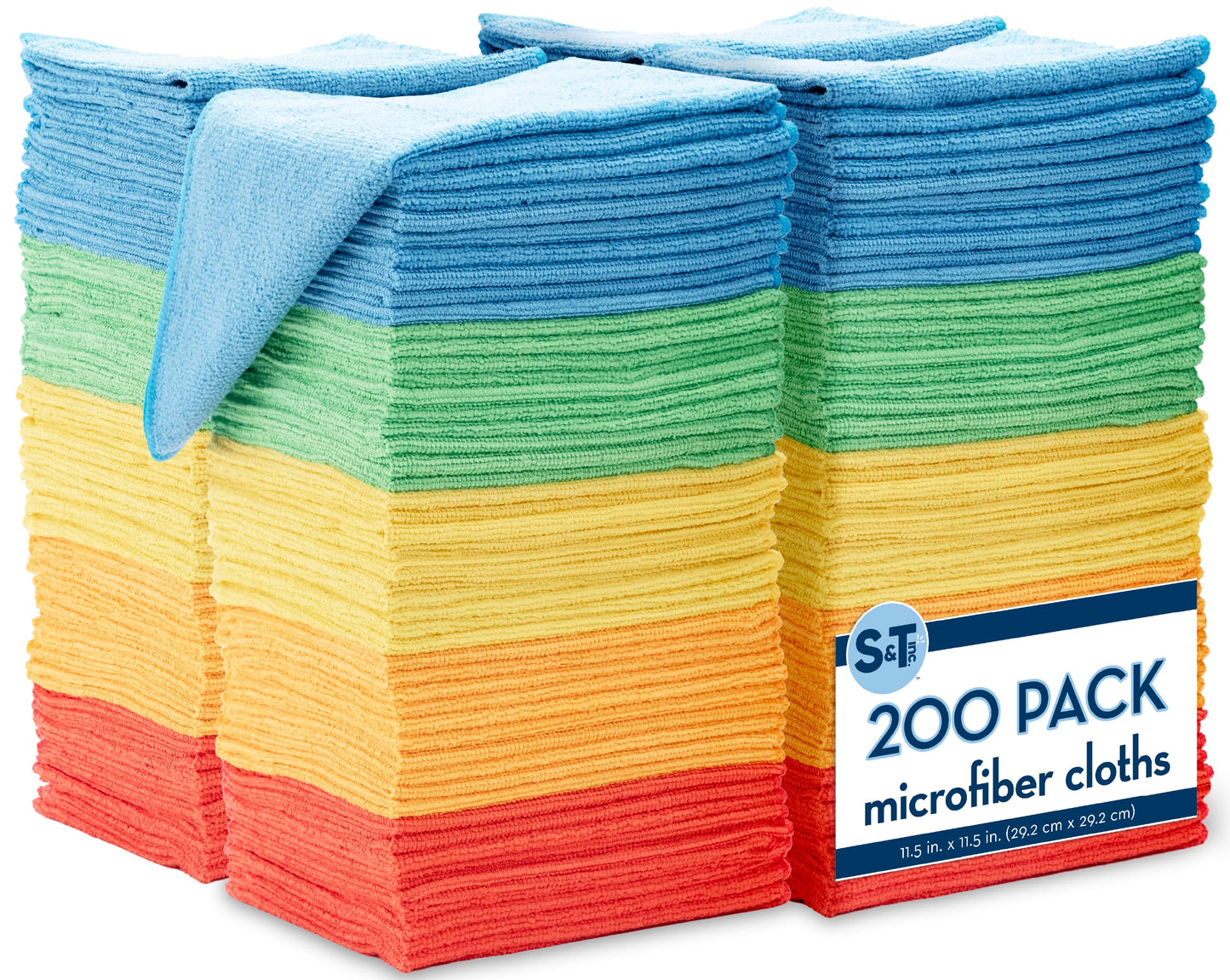 S&T INC. 200 Pack Microfiber Cleaning Cloth, Bulk Towels for Home, Reusable Microfiber Towels for Cars, Cleaning Rags, Assorted, 11.5 Inches x 11.5 Inches, 200 Count