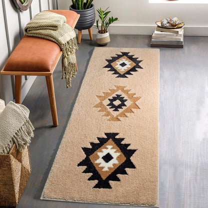 DEXDE Boho Bathroom Runner Rugs 24x60 Long Bath Mat for Bathroom Bedroom Hallway Kitchen Shower Luxury Soft Absorbent Large Bath Rugs Carpet Geometric Farmhouse Home Decor, Beige
