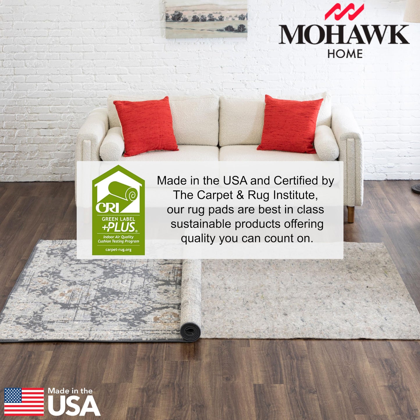 Mohawk Home Non Slip Rug Pad 6' x 9'- 1/4" Thick Felt + Latex Rubber Gripper - Dual Surface Cushion for Hardwood, Carpet, Tile Floors, Made in USA