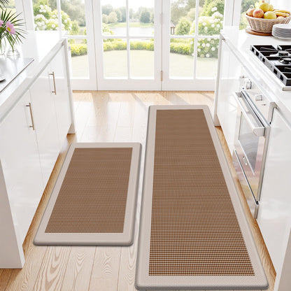 SofterCharm Kitchen Mats, 2PCS Kitchen Rugs for Floor, Cushioned Anti-Fatigue Mats for Kitchen Floor, Non-Slip Standing Desk Mat for Sink, Home, Laundry & Office, 17.3"x30"+17.3"x59" (Khaki)