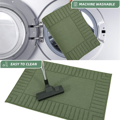 BEQHAUSE-Kitchen-Rugs-Non-Slip-Kitchen-Mats-for-Floor Machine Washable Kitchen Rugs 2 Pieces Kitchen Carpet Runner with TPR Backing,Green,24x35inch/24x60inch