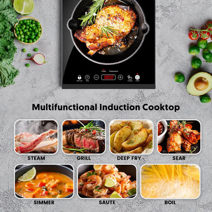 Portable Induction Cooktop, iSiLER 1800W Sensor Touch Electric Induction Cooker Hot Plate with Kids Safety Lock, 6.7" Heating Coil, 18 Power 17 Temperature Setting Countertop Burner with Timer