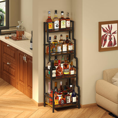 Hayexiha 4-Tier Stepped Freestanding Wine Rack, Large Capacity Liquor Cabinet with Anti-Fall Guardrails and Rounded Corners, Bottle Display Shelf & Mini Bar for Living Room, Home Bar, Kitchen Corner