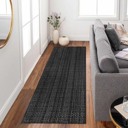 Nailttos Hallway Runner Rug 2'x 8', Woven Cotton Black Bathroom Rug, Reversible Woven Washable Rug Indoor Outdoor Rug Carpet for Kitchen Bathroom Laundry Room Home Decor