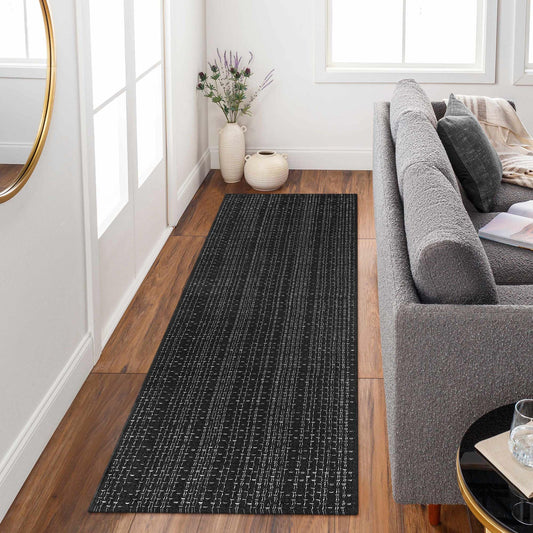 Nailttos Hallway Runner Rug 2'x 8', Woven Cotton Black Bathroom Rug, Reversible Woven Washable Rug Indoor Outdoor Rug Carpet for Kitchen Bathroom Laundry Room Home Decor