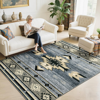 B BENRON Western Rugs for Living Room, Non Slip Rustic Rug for Bedroom Dining Table Kitchen, Washable Aesthetic Area Rugs for Home Decor, 5ft x 7ft, Grey