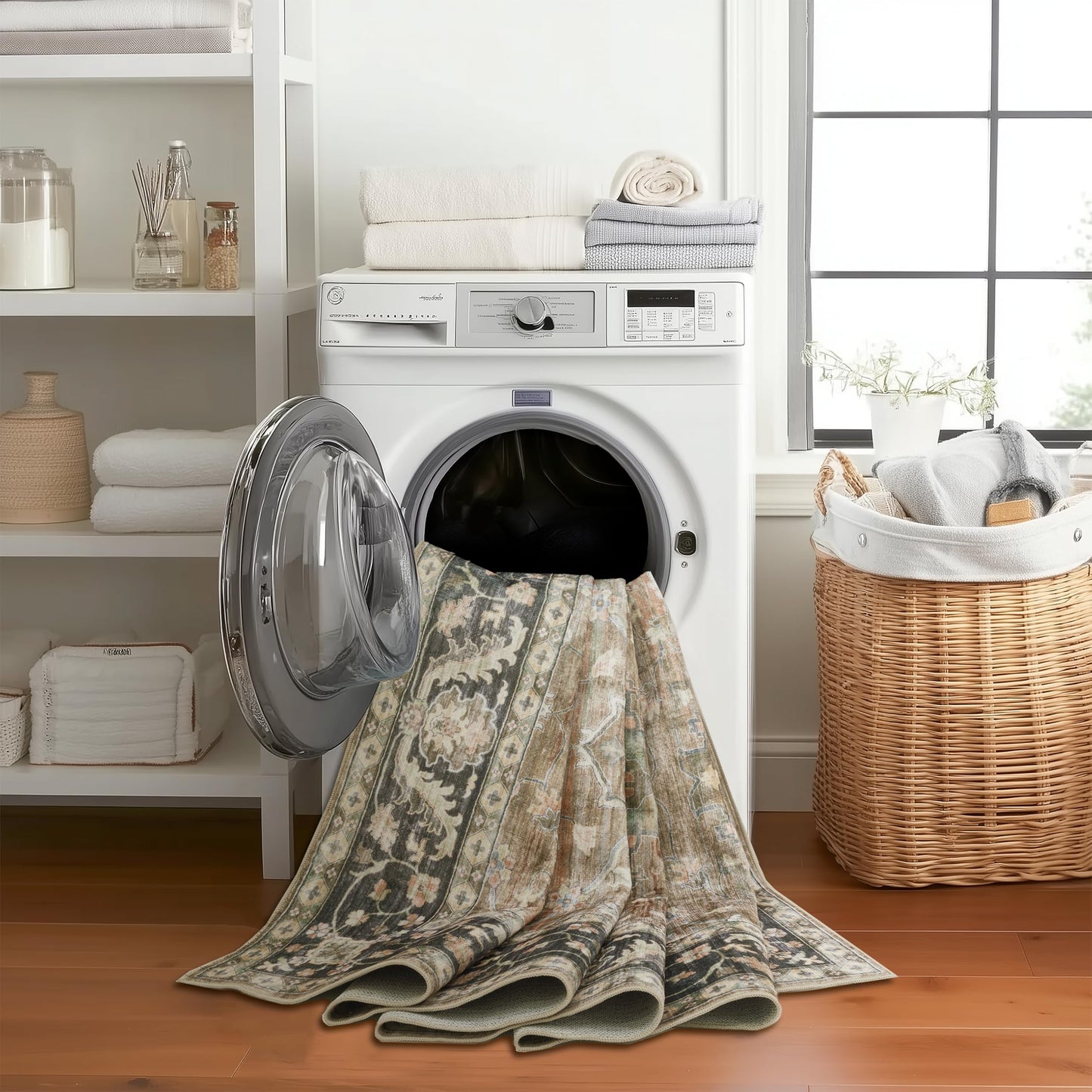ReaLife Rugs Machine Washable Area Rug Runner - Living Room Bedroom Bathroom Kitchen Entryway - Padded Low Pile Stain Resistant Premium - Boho Farmhouse Vintage - BEV - Beige Tan Brown 2'6" x 8'