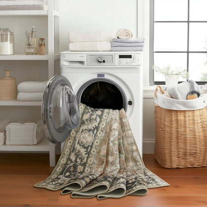 ReaLife Rugs Machine Washable Area Rug Runner - Living Room Bedroom Bathroom Kitchen Entryway - Padded Low Pile Stain Resistant Premium - Boho Farmhouse Vintage - BEV - Beige Tan Brown 2'6" x 8'
