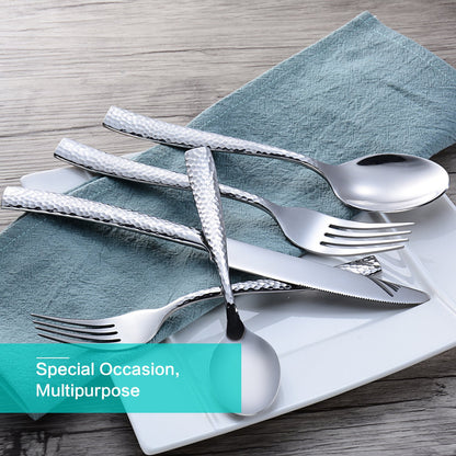 Flatasy Flatware Silverware Set Hammered Mirror Polished Stainless Steel 20 Piece Set for Home Kitchen Restaurant Hotel Housewarming Wedding Gift Service for 4