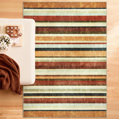 jinchan 5x7 Area Rug Modern Striped Rug Washable Rug Soft Large Indoor Floor Cover Non Slip Colorful Carpet for Bedroom Kitchen Dining Room Home Office, Caramel Dusk