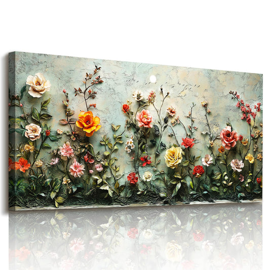 imjiayu Floral Wall Art, Large Wall Decor, Rose Wall Art, Vintage Flower Field Painting, Wildflower Landscape Canvas Prints, Nature Pictures for Living Room Bedroom Kitchen Home Decorations 20"x40"