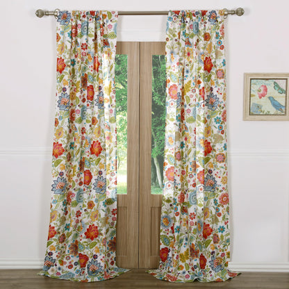Greenland Home Astoria Semi-Sheer Curtain Panels, Set of 2, Lined, with Tiebacks, 95 L x 42 W (x2), White