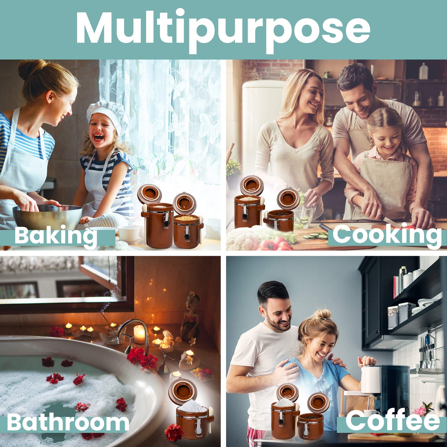 Home Intuition Ceramic Kitchen Canisters Set of 4 with Wooden Spoon Set – Airtight Containers, Metal Latches for Utmost Freshness – Sugar, Coffee, Flour, Tea & More | Rust