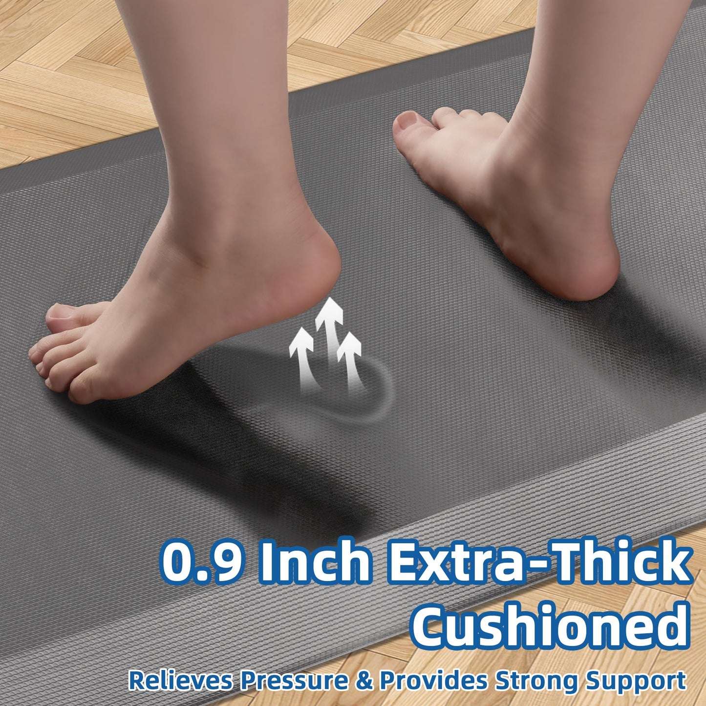 Anti Fatigue Kitchen Mats for Floor, Grey 9/10 Extra Thick Cushioned Standing Desk Mat, Comfort Memory Foam Ergonomic Kitchen Rugs and Mats Non-Slip Waterproof for Office, Kitchen, Sink, 20" x 48"