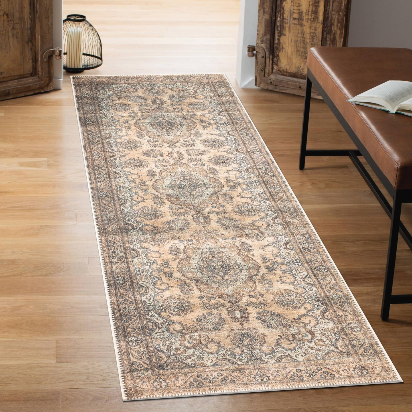 Keen Home Design 2x10 Rug - Machine Washable Runner Rug with Non-Slip Backing, Ideal for Hallway, Entryway, Kitchen, Laundry Room - Vintage, Easy Clean, Durable, Low Pile - (2'6" x 10')