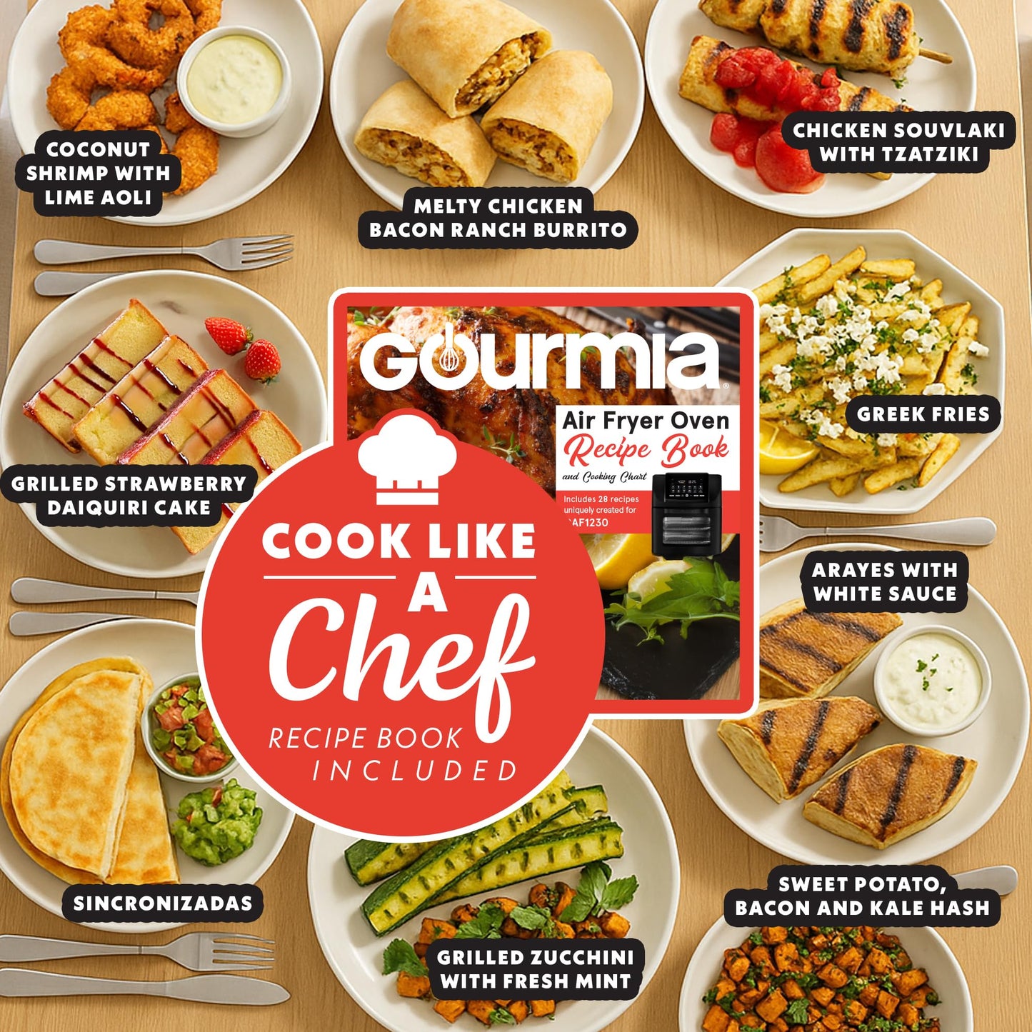 Gourmia Smokeless Indoor Grill - Air Fryer Combo with Smoke Extractor, 5 Cooking Presets, Grill, Air Fry, Roast, Bake, Dehydrate, Countertop Cooker, Glass Lid