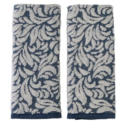SKL Home Renan 100% Turkish Cotton Premium 2-Piece Hand Towel Set, 600 GSM, Soft & Absorbent Jacquard, Decorative for Bath/Kitchen/Bar & Gift, Blue Oxford