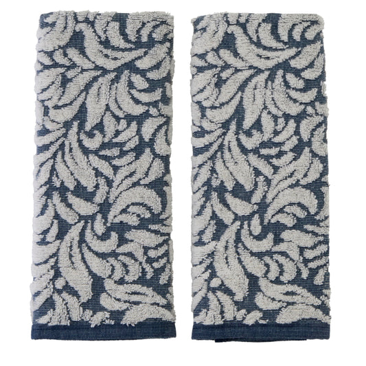 SKL Home Renan 100% Turkish Cotton Premium 2-Piece Hand Towel Set, 600 GSM, Soft & Absorbent Jacquard, Decorative for Bath/Kitchen/Bar & Gift, Blue Oxford