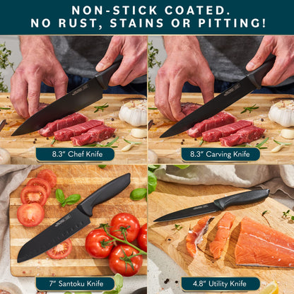 Home Hero Kitchen Knife Set - High Carbon Stainless Steel Blades & Built-In Sharpener - Ergonomic Handles & Cutlery Block Storage - Precision Cooking Prep with Chef Knife - 20 Pc, Black