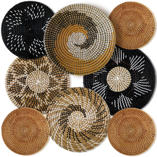 Xuhal 8 Pcs Boho Wall Basket Decor Decorative Bulrush Woven Basket Wall Decor Rustic Farmhouse Hanging Baskets for Kitchen Rustic Home Summer Decorations(Vintage)