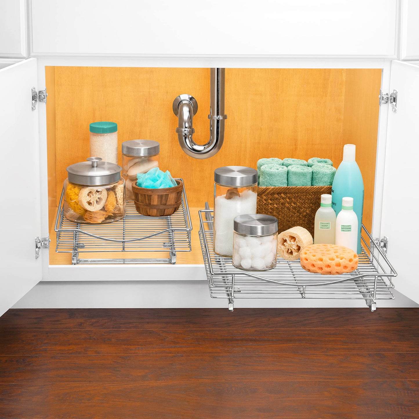 LYNK PROFESSIONAL® Pull Out Cabinet Organizer, 14" x 21" Slide Out Cabinet Organizer Pull Out Drawer – Pull Out Shelves for Kitchen Cabinets – Under Sink Organizers - Lifetime Ltd. Warranty, Chrome