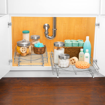 LYNK PROFESSIONAL® Pull Out Cabinet Organizer, 14" x 21" Slide Out Cabinet Organizer Pull Out Drawer – Pull Out Shelves for Kitchen Cabinets – Under Sink Organizers - Lifetime Ltd. Warranty, Chrome