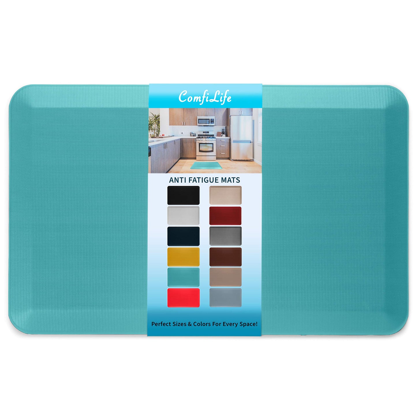ComfiLife Anti Fatigue Floor Mat – 3/4 Inch Thick Perfect Kitchen Mat, Standing Desk Mat – Comfort at Home, Office, Garage – Durable – Stain Resistant – Non-Slip Bottom (20" x 39", Teal)