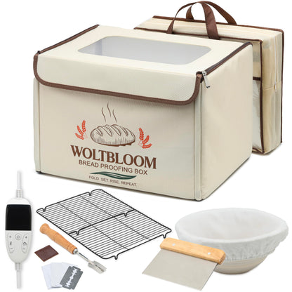 Bread Proofing Box Sour Dough Proofing Box for Sourdough Bread Proofer Warming Box Proofing Oven Yogurt Maker with - 9 Inch Proofer Basket, Lame, Scraper, Metal Rack - Temperature 68-131℉ 99 H Timer