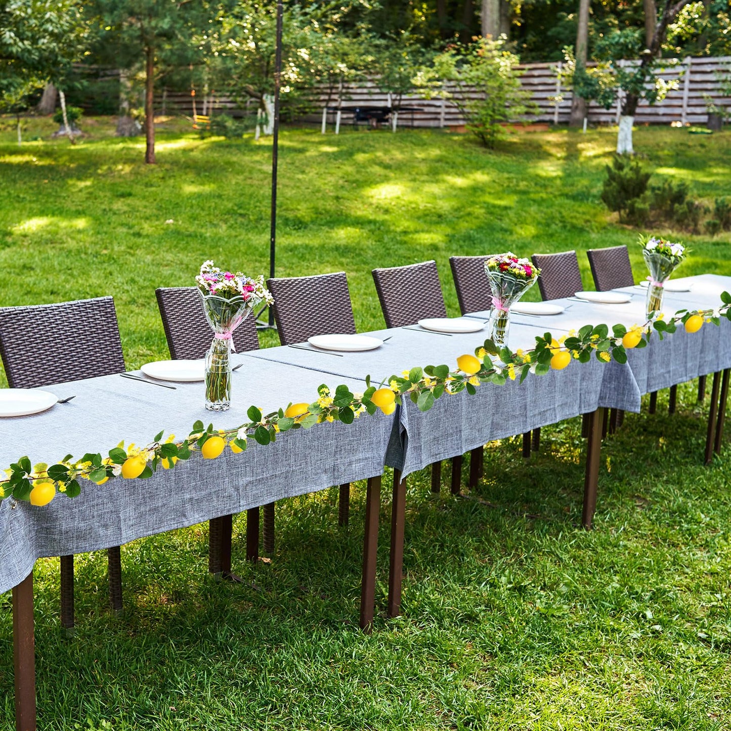 FineCheer 6 Pcs 5.74 ft Artificial Lemon Garland Lemon Vine Garland with Greenery Fake Fruit Party Decoration with Battery Powered Light for Home Door Wall Mantel Wedding Kitchen Table (Stylish Style)
