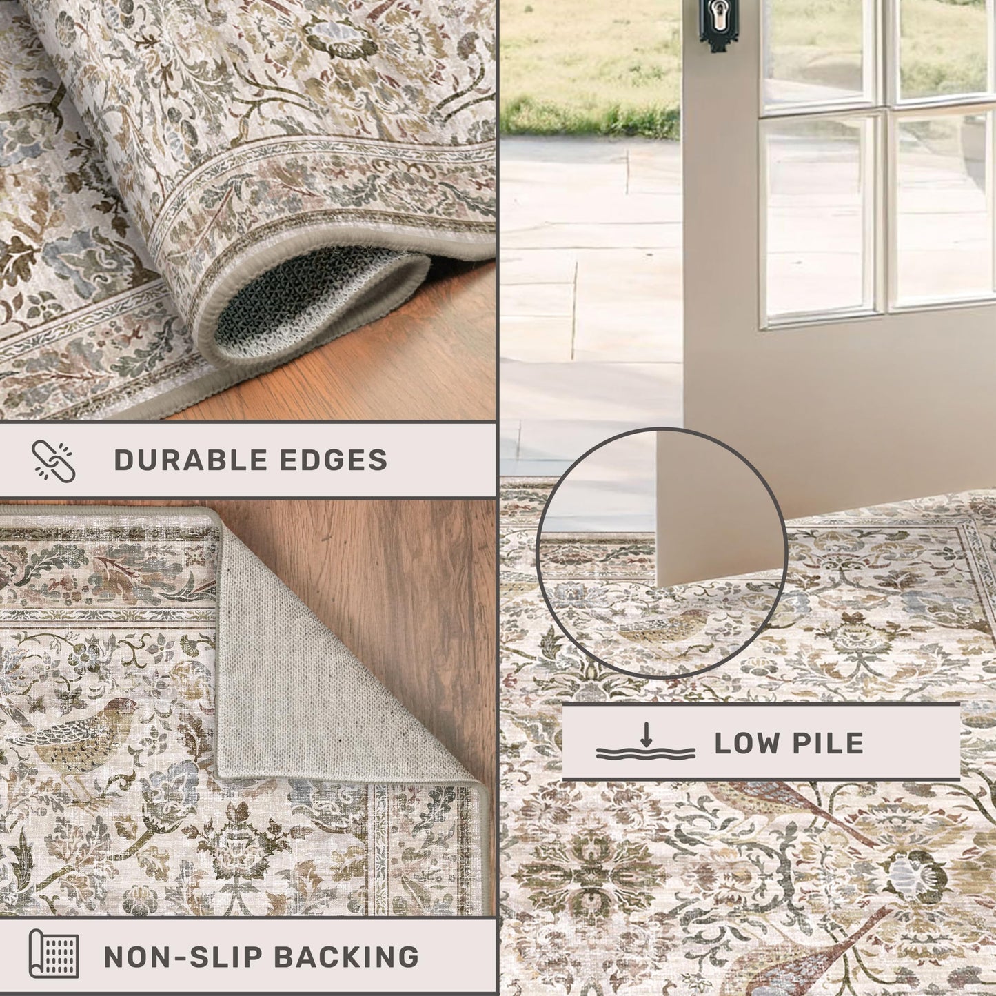Boho 2'6"x8' Long Kitchen Runner Rugs Non Skid Washable, Stain Resistant Carpet Runners for Hallway 8ft, Low Pile Non Slip Rubber Backing Runner Rug for Kitchen, Traditional Floral Home Décor
