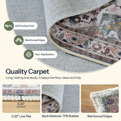 HOOBRO 6 x 9 ft Area Rugs for Living Room, Washable Non-Slip Stain Resistant Rug, Large Carpets, Pet Friendly Low Pile Soft Rug, for Bedroom Kitchen Dining Room Home Office, Vintage Green GN04AR01