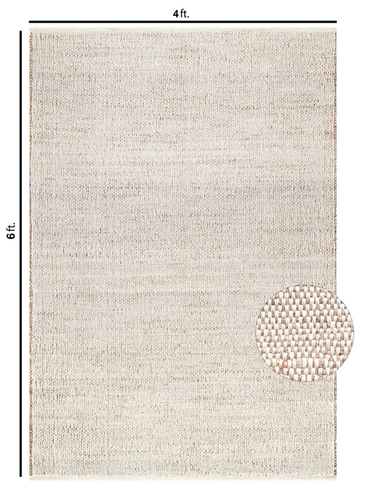 S & L Homes 4' x 6' Jute Cotton Hand Woven Natural Farmhouse Area Rug for Living Room - Rustic Vintage Bohemian Décor - (Natural)