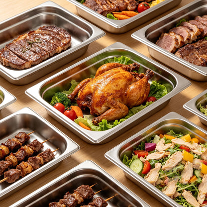 HOCCOT 4 Pack Hotel Pans with Lids 1/2 Size 2.5" Deep, Stainless Steel Steam Table Pan with Lid, Commercial Metal Buffet Food Storage Container, Anti-Jam Design, for Restaurant, Kitchen, Party, Home