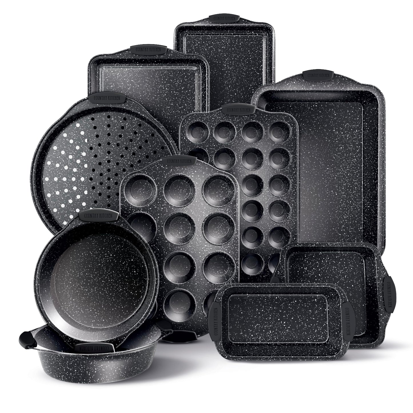 Country Kitchen Nonstick Stackable Bakeware Set - Durable, Easy Release Baking Set, Black, 10 Pcs