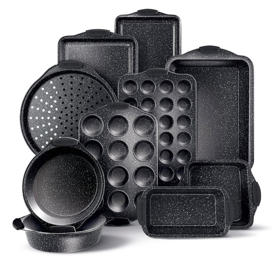 Country Kitchen Nonstick Stackable Bakeware Set - Durable, Easy Release Baking Set, Black, 10 Pcs