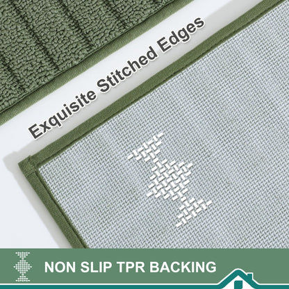 BEQHAUSE-Kitchen-Rugs-Non-Slip-Kitchen-Mats-for-Floor Machine Washable Kitchen Rugs 2 Pieces Kitchen Carpet Runner with TPR Backing,Green,24x35inch/24x60inch