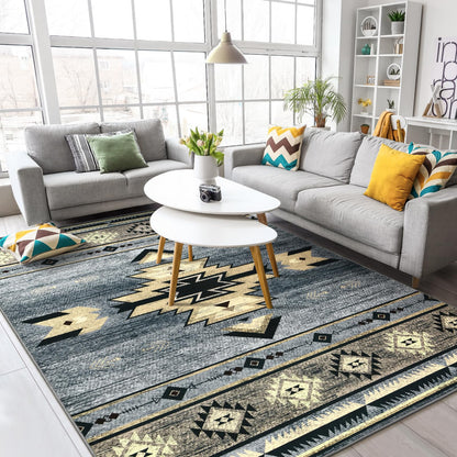 B BENRON Western Rugs for Living Room, Non Slip Rustic Rug for Bedroom Dining Table Kitchen, Washable Aesthetic Area Rugs for Home Decor, 5ft x 7ft, Grey
