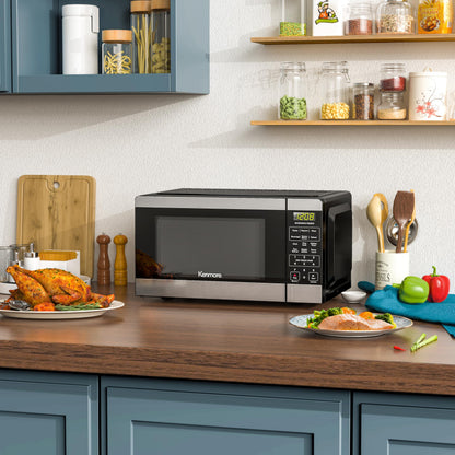 Kenmore Countertop Microwave, 6 Auto-Preset Menus, Child Lock, Defrost & Express Cooking Features, 900 Watt, .9 Cu Ft, Stainless Steel