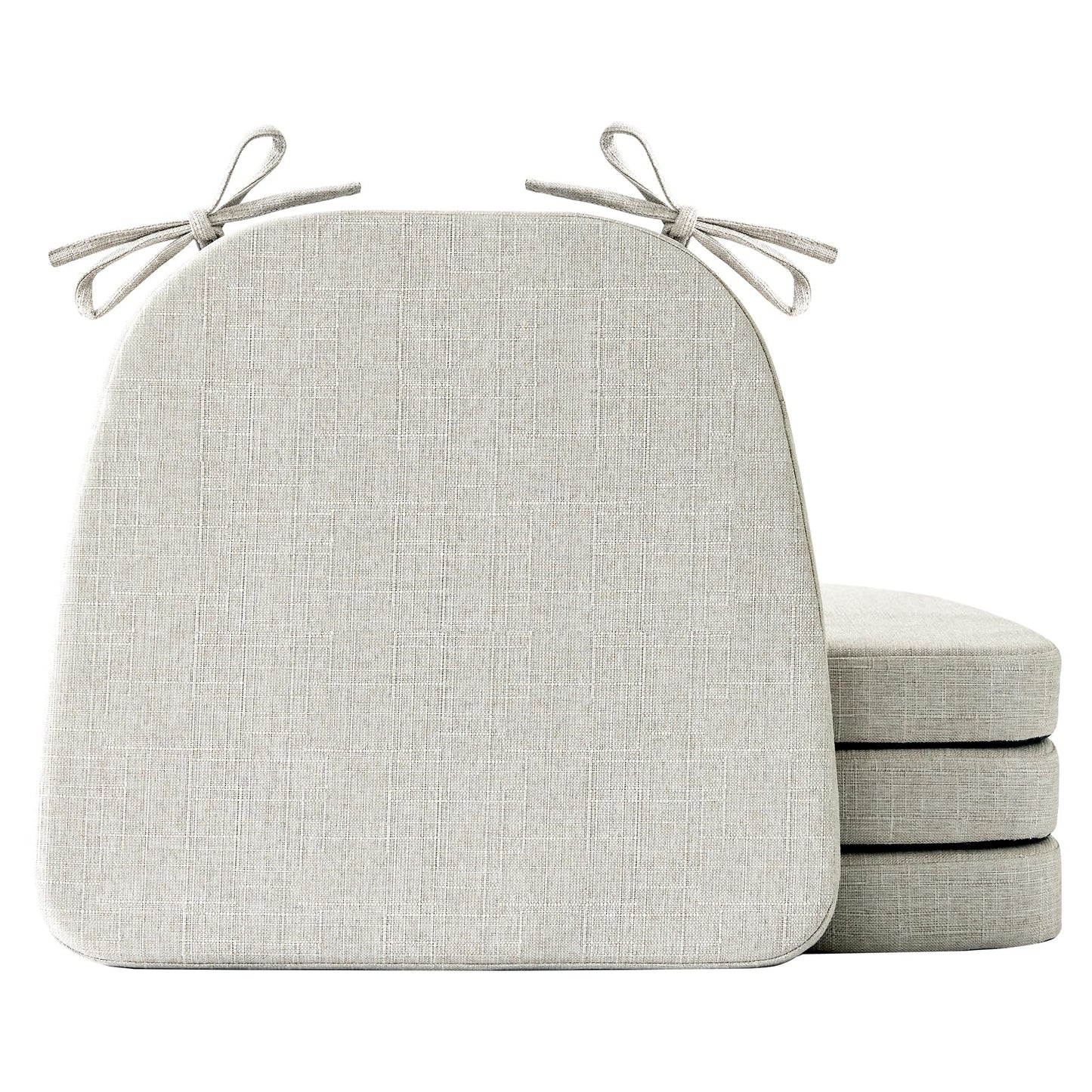 IASEAHK Chair Cushions for Dining Chairs Set of 4, Non Slip Kitchen Chair Pads, 17" x 16" x 2", Indoor Dining Chair Cushions with Ties, D-Shaped Seat Cushions for Kitchen Chairs, Beige